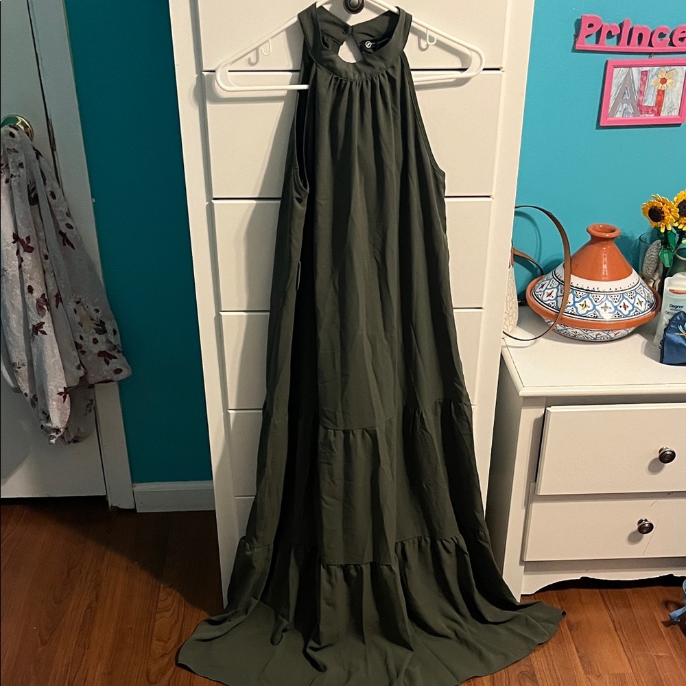 Elegant Olive Green Maxi Dress